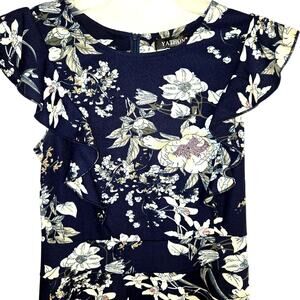 YATHON M Blue Floral Women's Sleeveless Sun Dress Miss Size8 10 Medium